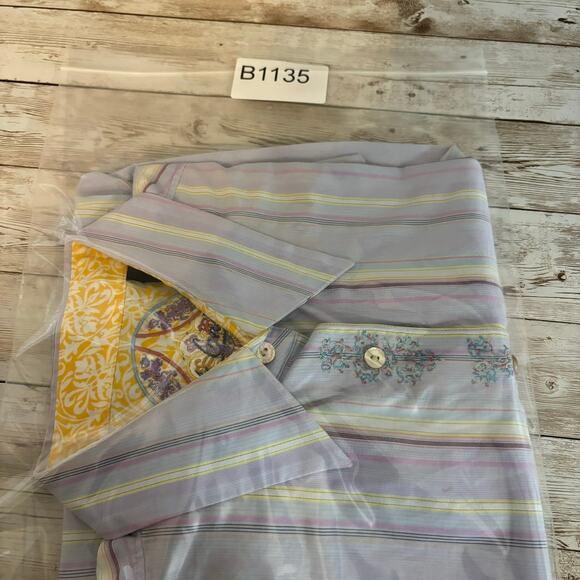 Robert Graham Flip Cuff Shirt Womens Small Blue Embroidered Floral Striped Top - Picture 11 of 11